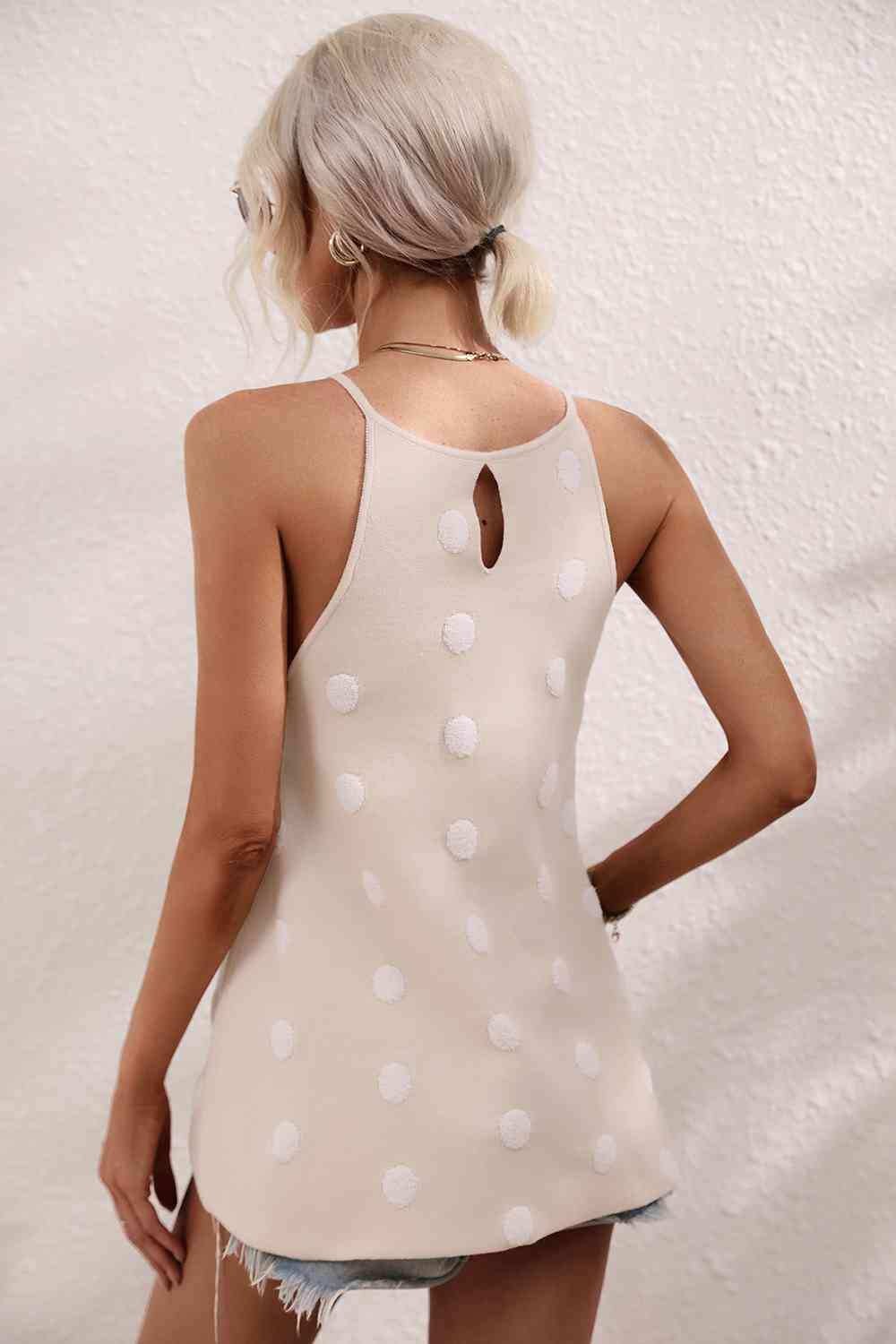 Polka Dot Round Neck Knit Tank - Trendsi - Flyclothing LLC