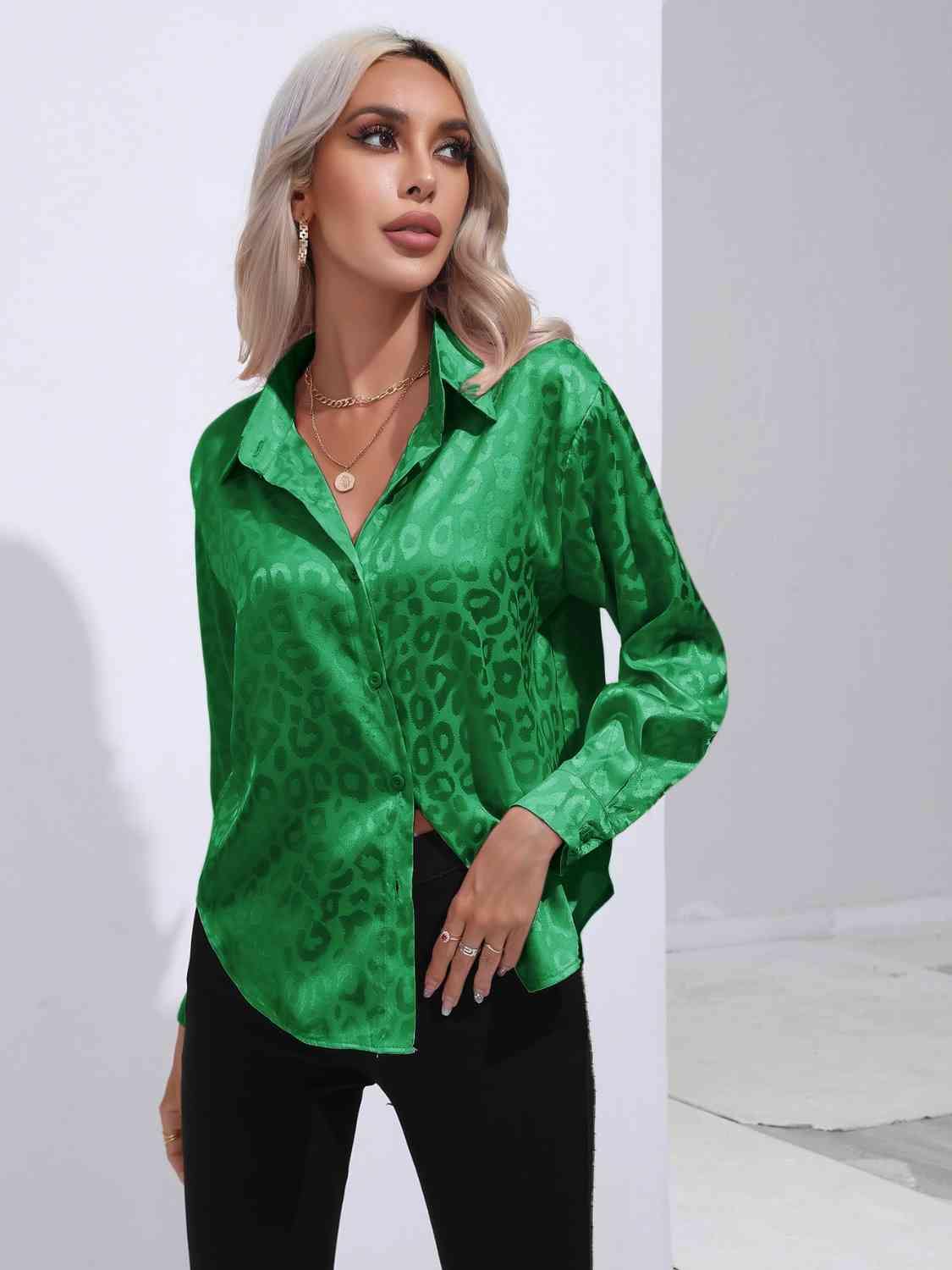 Printed Collared Neck Buttoned Shirt - Trendsi