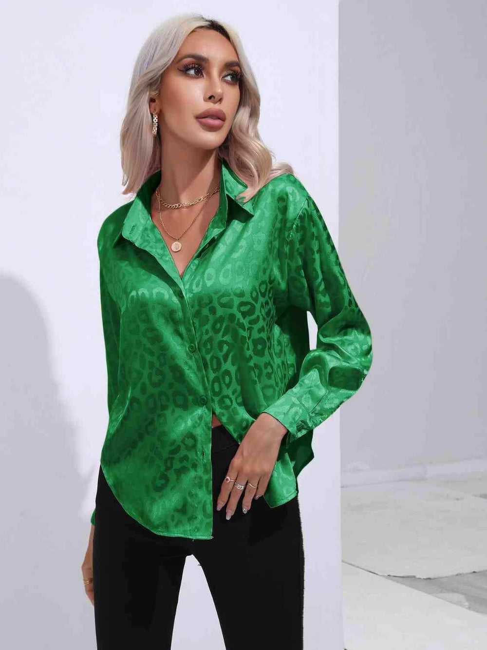 Printed Collared Neck Buttoned Shirt - Trendsi - Flyclothing LLC