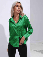 Printed Collared Neck Buttoned Shirt - Trendsi