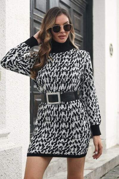 Heathered Turtleneck Mini Sweater Dress - Trendsi - Flyclothing LLC