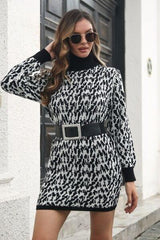 Heathered Turtleneck Mini Sweater  Dress - Trendsi