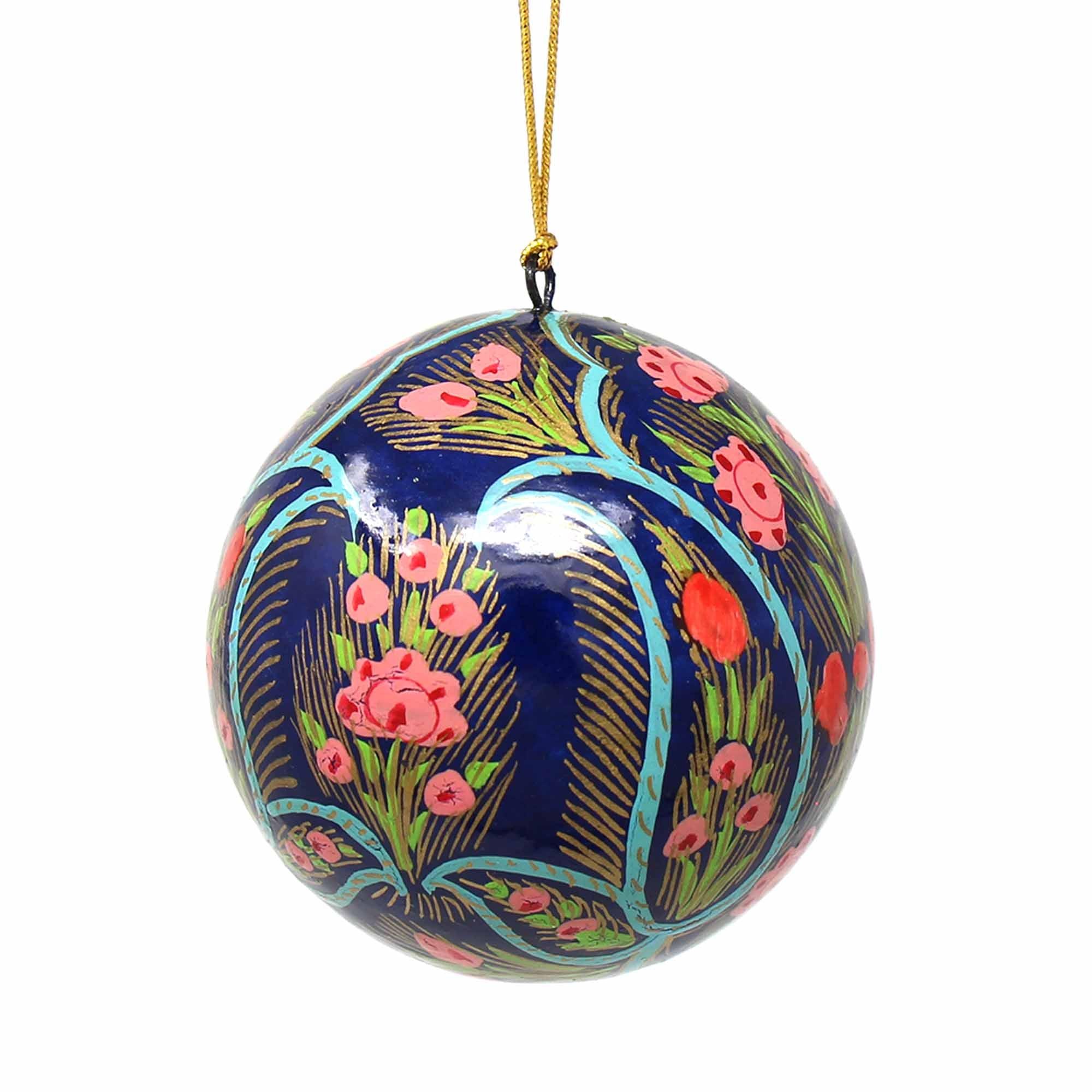Handpainted Ornaments, Coral & Blue Floral - Pack of 3 - Flyclothing LLC