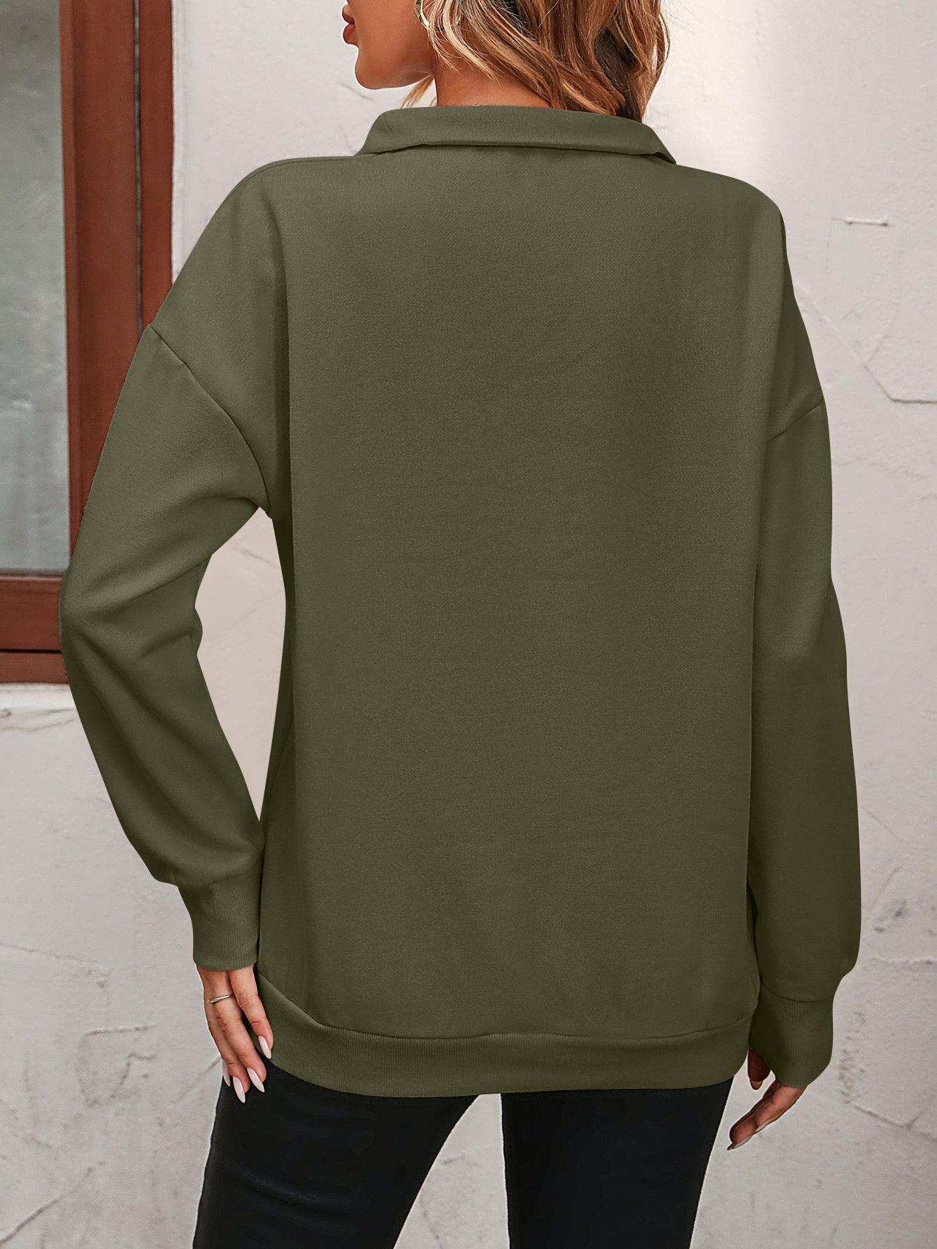 Zip-Up Dropped Shoulder Sweatshirt - Trendsi - Flyclothing LLC