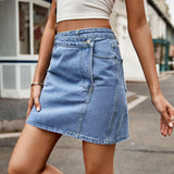 Asymmetrical Denim Mini Skirt - Trendsi - Flyclothing LLC