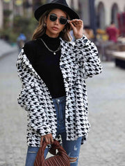 Houndstooth Button Down Jacket - Trendsi
