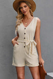 Button Front Belted Sleeveless Romper - Trendsi - Flyclothing LLC