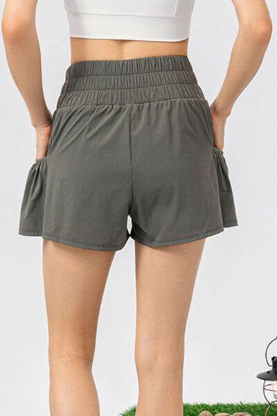 Elastic Waist Pocketed Active Shorts - Trendsi