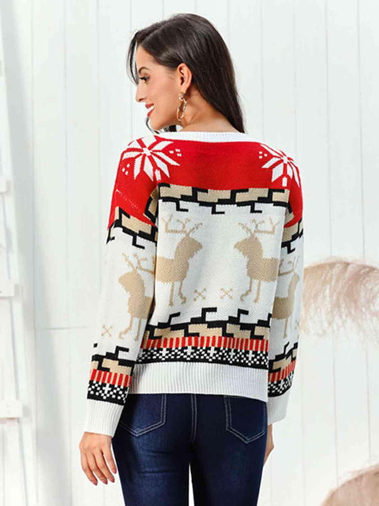 Reindeer Round Neck Sweater - Trendsi