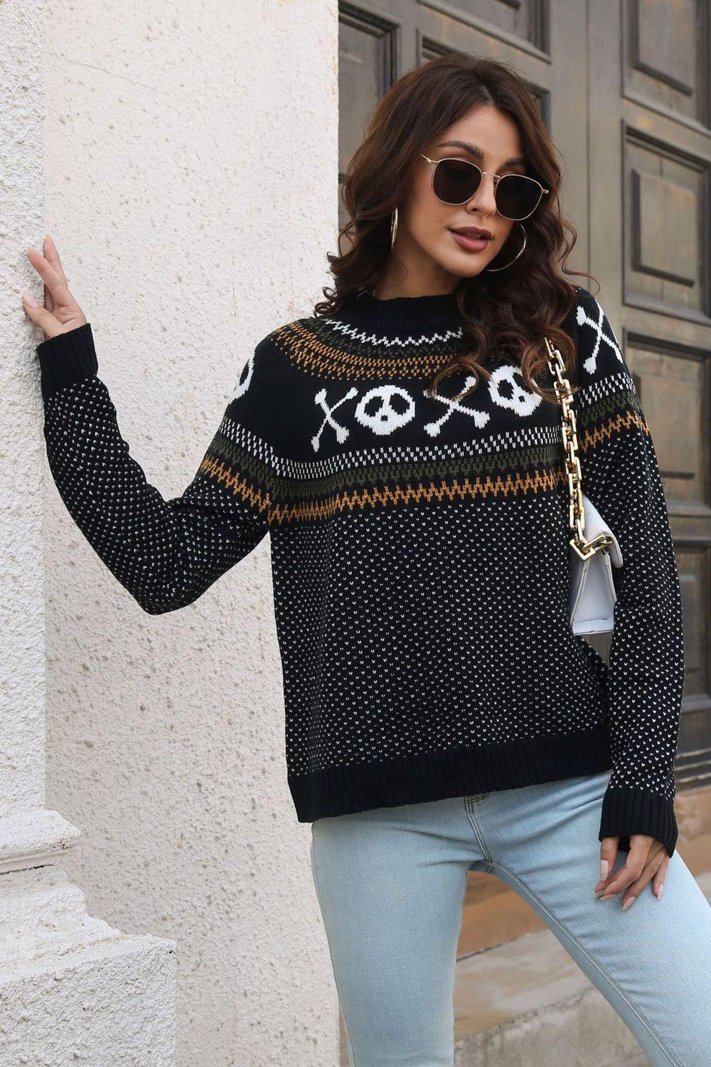Ribbed Round Neck Long Sleeve Pullover Sweater - Trendsi