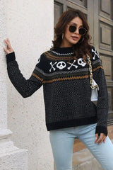 Ribbed Round Neck Long Sleeve Pullover Sweater - Trendsi - Flyclothing LLC