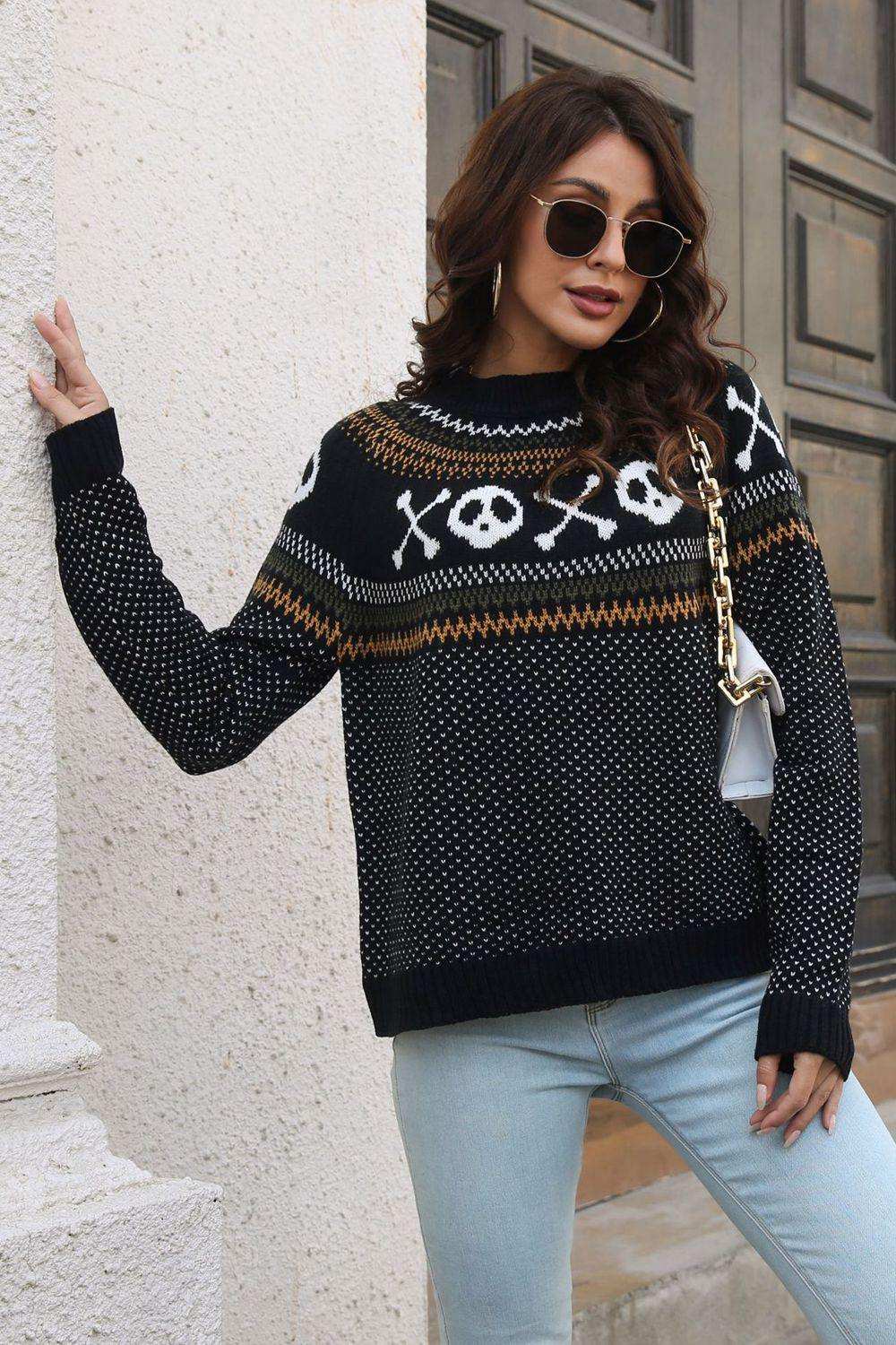 Ribbed Round Neck Long Sleeve Pullover Sweater - Trendsi - Flyclothing LLC