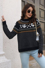 Ribbed Round Neck Long Sleeve Pullover Sweater - Trendsi
