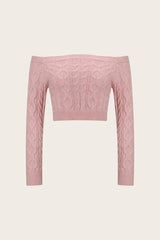 Cable-Knit Off-Shoulder Long Sleeve Sweater - Trendsi - Flyclothing LLC