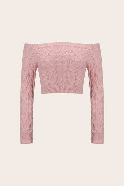 Cable-Knit Off-Shoulder Long Sleeve Sweater - Trendsi - Flyclothing LLC