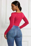 Half Zip Scoop Neck Long Sleeve Bodysuit - Trendsi - Flyclothing LLC