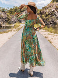 Printed V-Neck Long Sleeve Dress - Trendsi