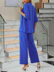Smocked Bandeau, Button Up Shirt, and Drawstring Pants Set - Flyclothing LLC