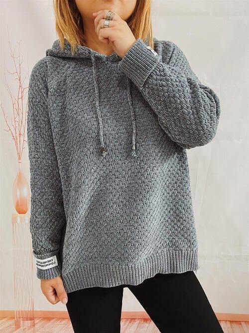 Drawstring Long Sleeve  Hooded Sweater - Trendsi