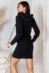 Culture Code Full Size Drawstring Long Sleeve Hooded Dress - Trendsi