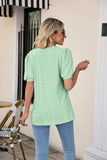 Eyelet Puff Sleeve V-Neck Top - Trendsi - Flyclothing LLC