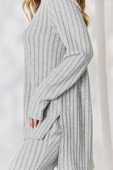 Basic Bae Full Size Ribbed High-Low Top and Wide Leg Pants Set - Trendsi