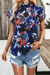 Printed Ruffled Mock Neck Blouse - Trendsi - Flyclothing LLC