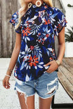 Printed Ruffled Mock Neck Blouse - Trendsi - Flyclothing LLC