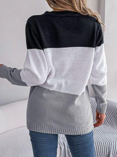 Cable-Knit Striped Button Up Cardigan - Trendsi