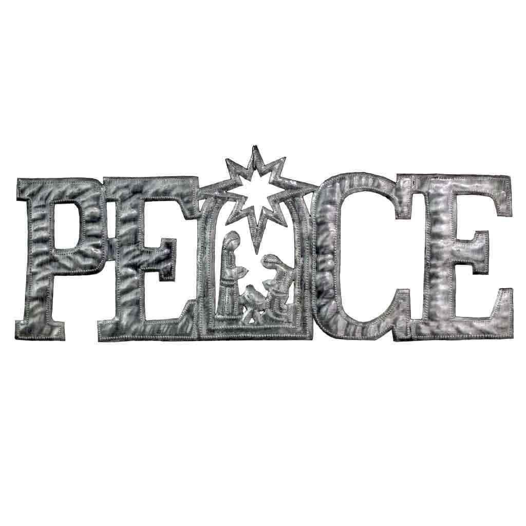 PEACE Metal Art with Nativity Scene (15" x 6") - Croix des Bouquets (H) - Croix des Bouquets (H)