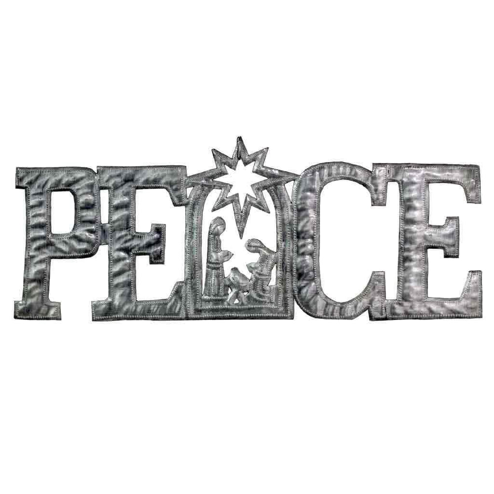 PEACE Metal Art with Nativity Scene (15" x 6") - Croix des Bouquets (H) - Croix des Bouquets (H)