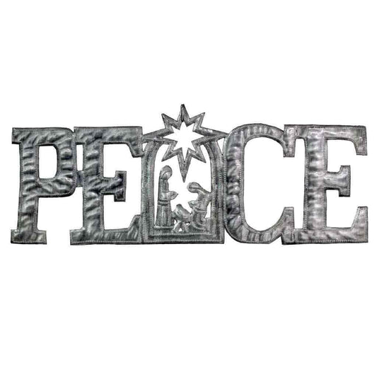PEACE Metal Art with Nativity Scene (15" x 6") - Croix des Bouquets (H) - Croix des Bouquets (H)