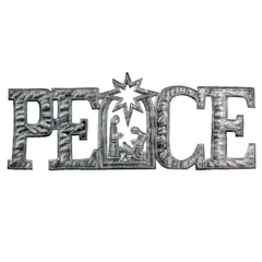 PEACE Metal Art with Nativity Scene (15" x 6") - Croix des Bouquets (H) - Croix des Bouquets (H)