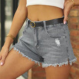 Raw Hem Distressed Denim Shorts - Trendsi - Flyclothing LLC