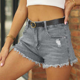 Raw Hem Distressed Denim Shorts - Trendsi - Flyclothing LLC