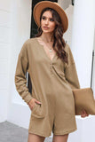 Notched Neck Long Sleeve Romper - Trendsi - Flyclothing LLC