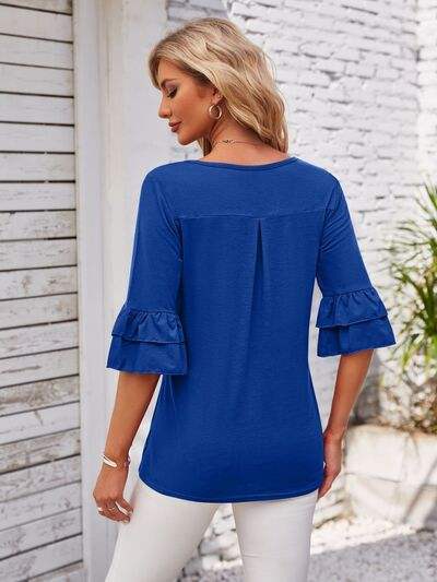 Ruffled Suqare Neck Half Sleeve Blouse - Trendsi - Flyclothing LLC