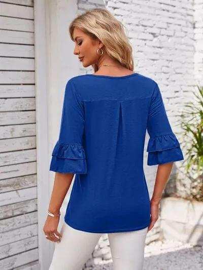 Ruffled Suqare Neck Half Sleeve Blouse - Trendsi - Flyclothing LLC