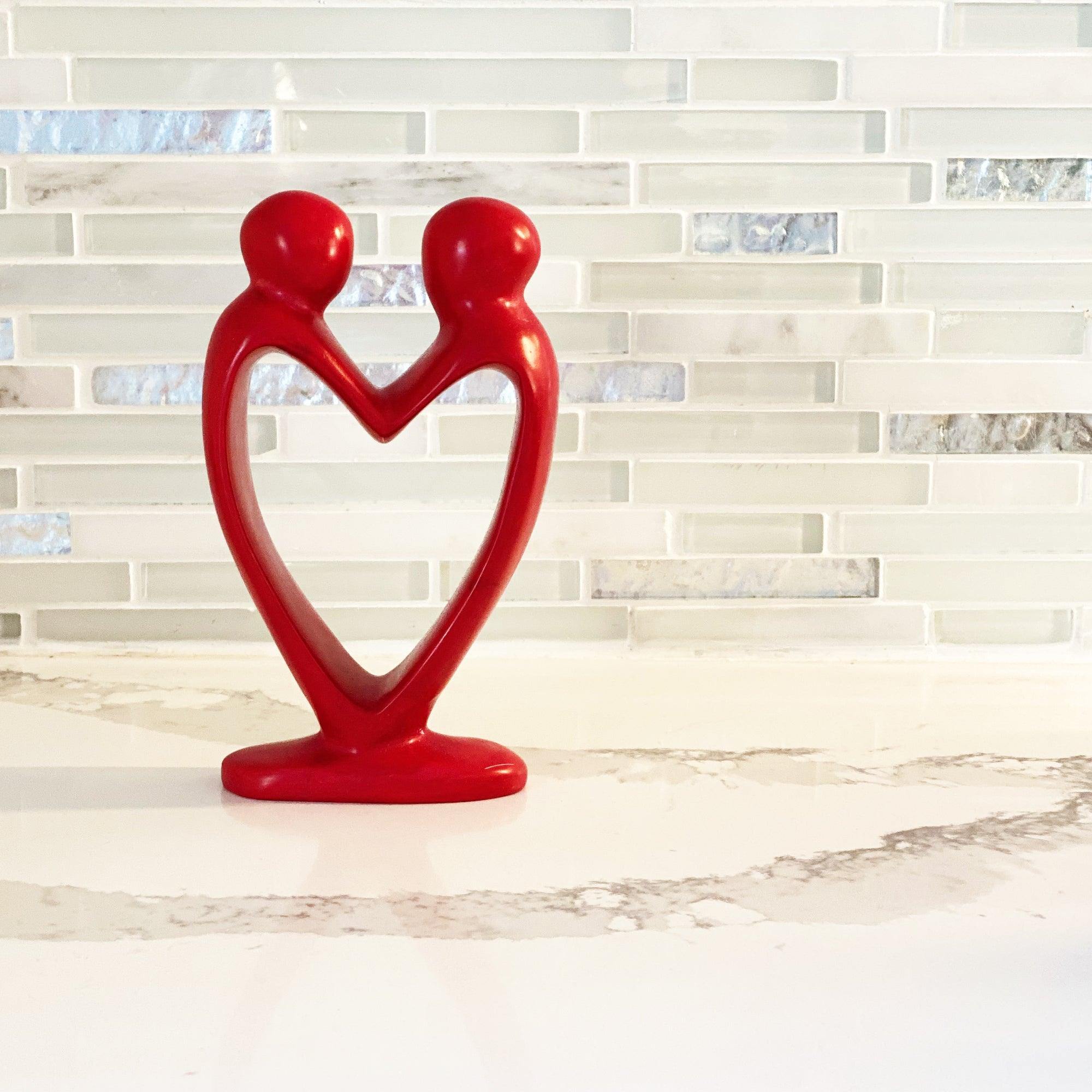 Handcrafted Soapstone Lover's Heart Sculpture in Red - Smolart - Flyclothing LLC