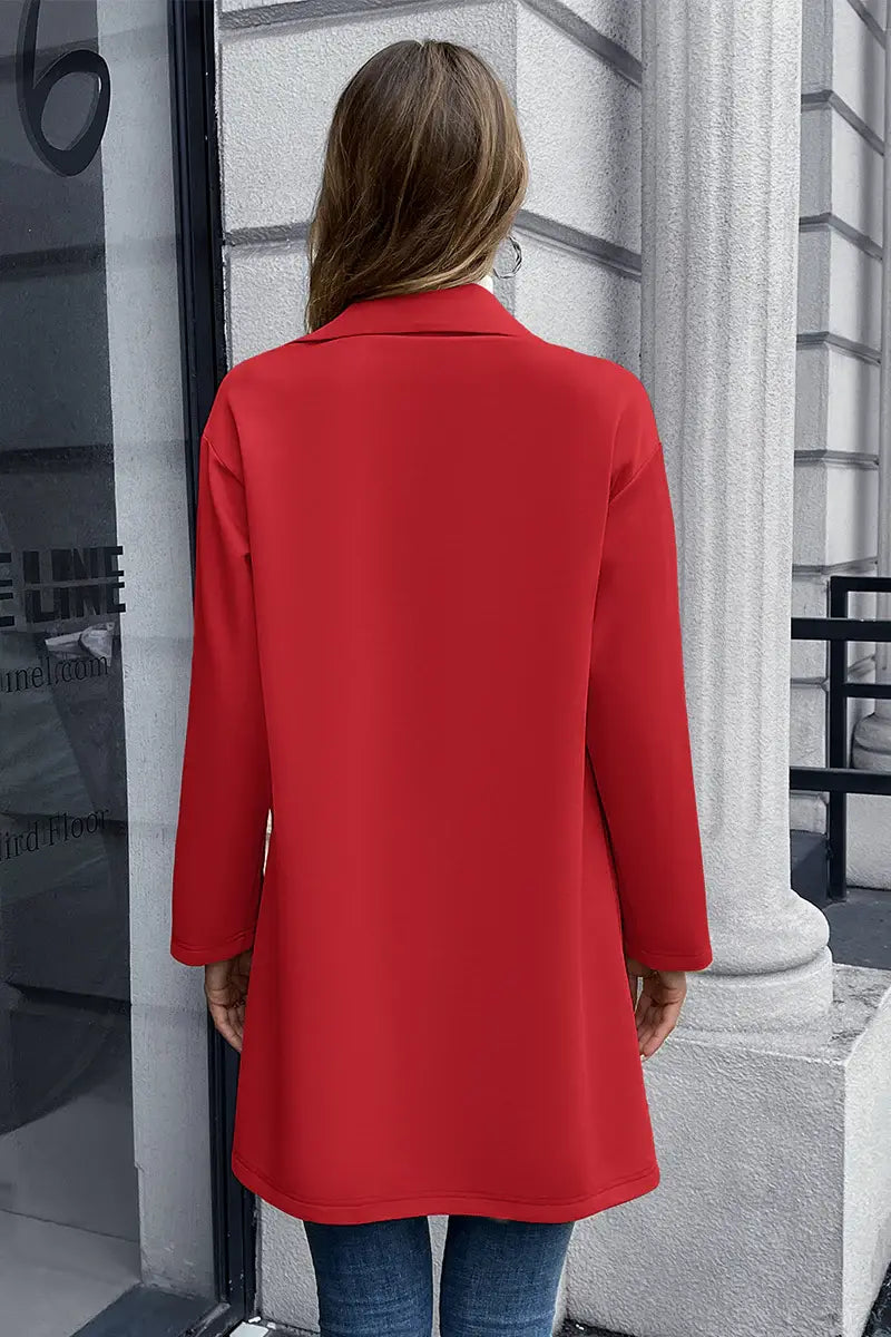 Lapel Collar Long Sleeve Blazer - Trendsi - Flyclothing LLC