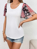 Printed Puff Sleeve Round Neck Tee - Trendsi - Flyclothing LLC