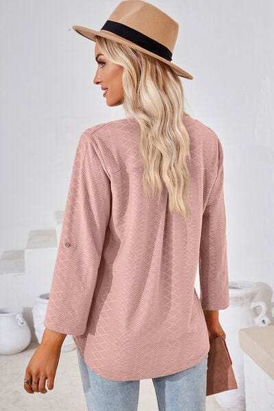 Notched Roll-Tab Sleeve T-Shirt - Trendsi - Flyclothing LLC