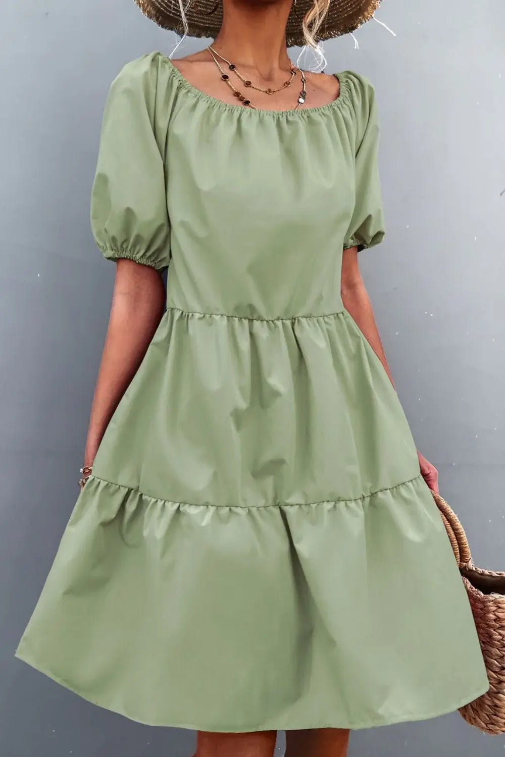 Square Neck Short Sleeve Mini Dress - Trendsi - Flyclothing LLC