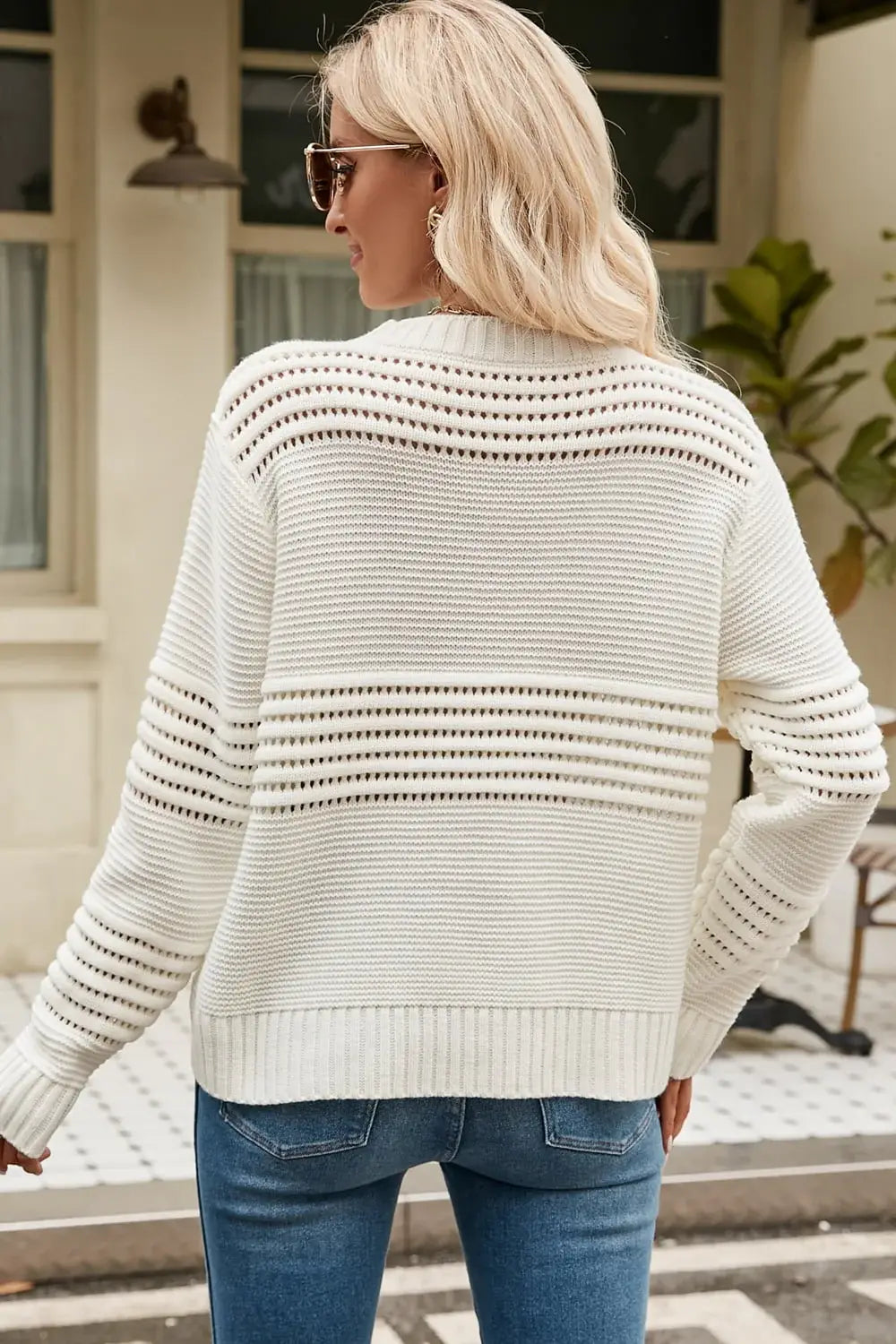 Round Neck Opnework Long Sleeve Pullover Sweater - Trendsi - Flyclothing LLC
