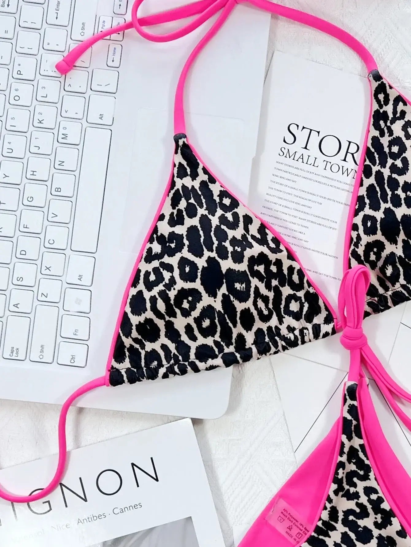 Leopard Print Halter Neck Tie Side Bikini Set - Trendsi - Flyclothing LLC