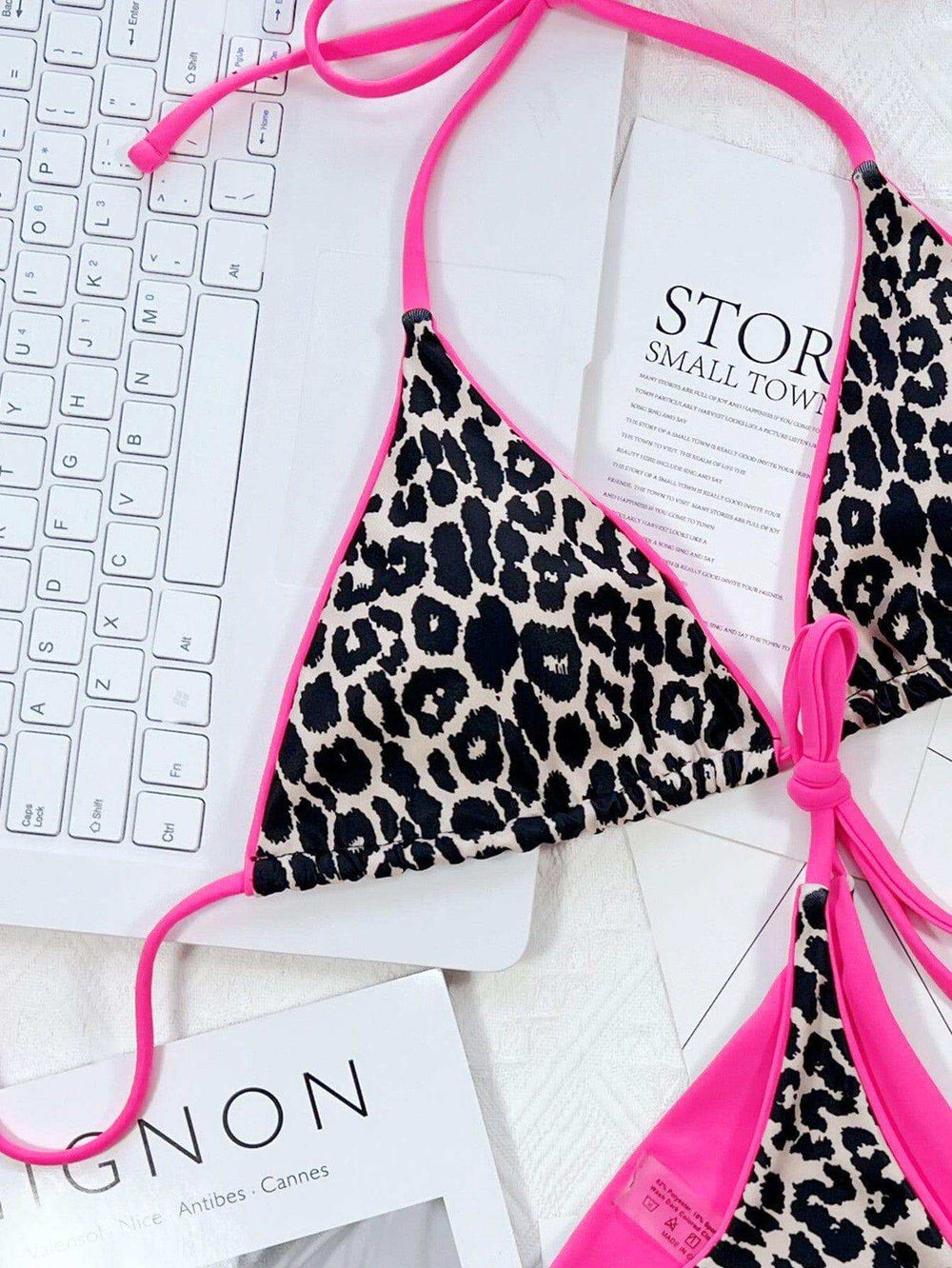 Leopard Print Halter Neck Tie Side Bikini Set - Trendsi - Flyclothing LLC