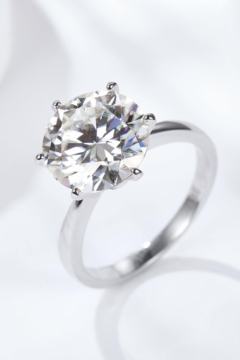 Platinum-Plated 5 Carat  Moissanite Solitaire Ring - Trendsi