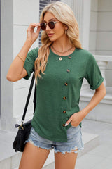 Round Neck Short Sleeve T-Shirt - Trendsi - Flyclothing LLC