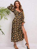 Flounce Sleeve Slit Midi Dress - Trendsi - Flyclothing LLC
