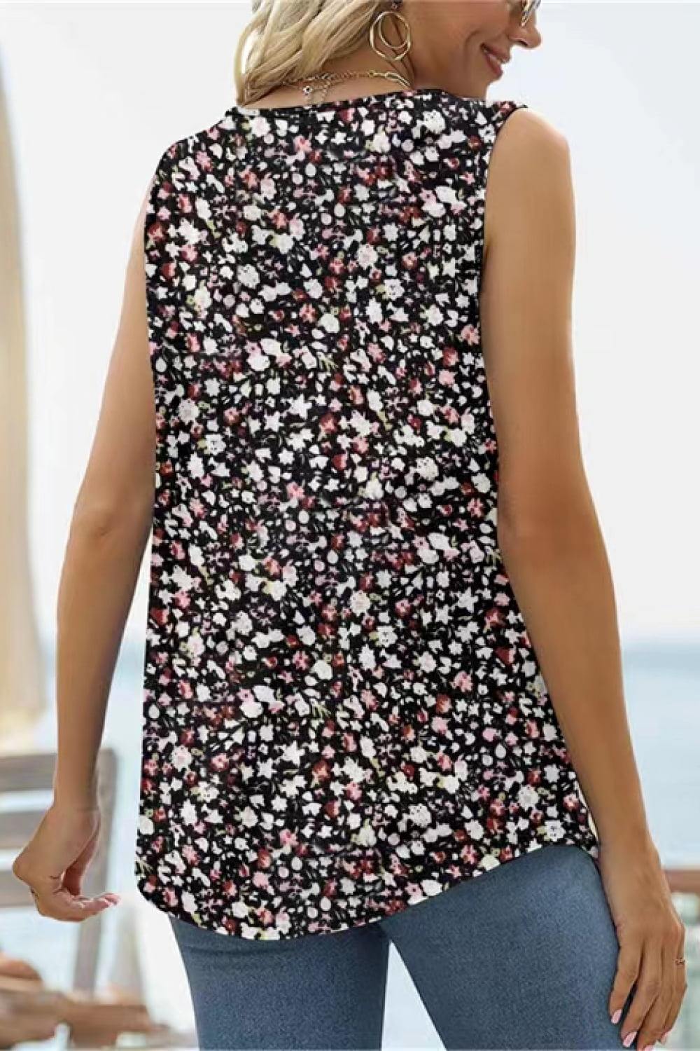 Printed Square Neck Curved Hem Tank - Trendsi